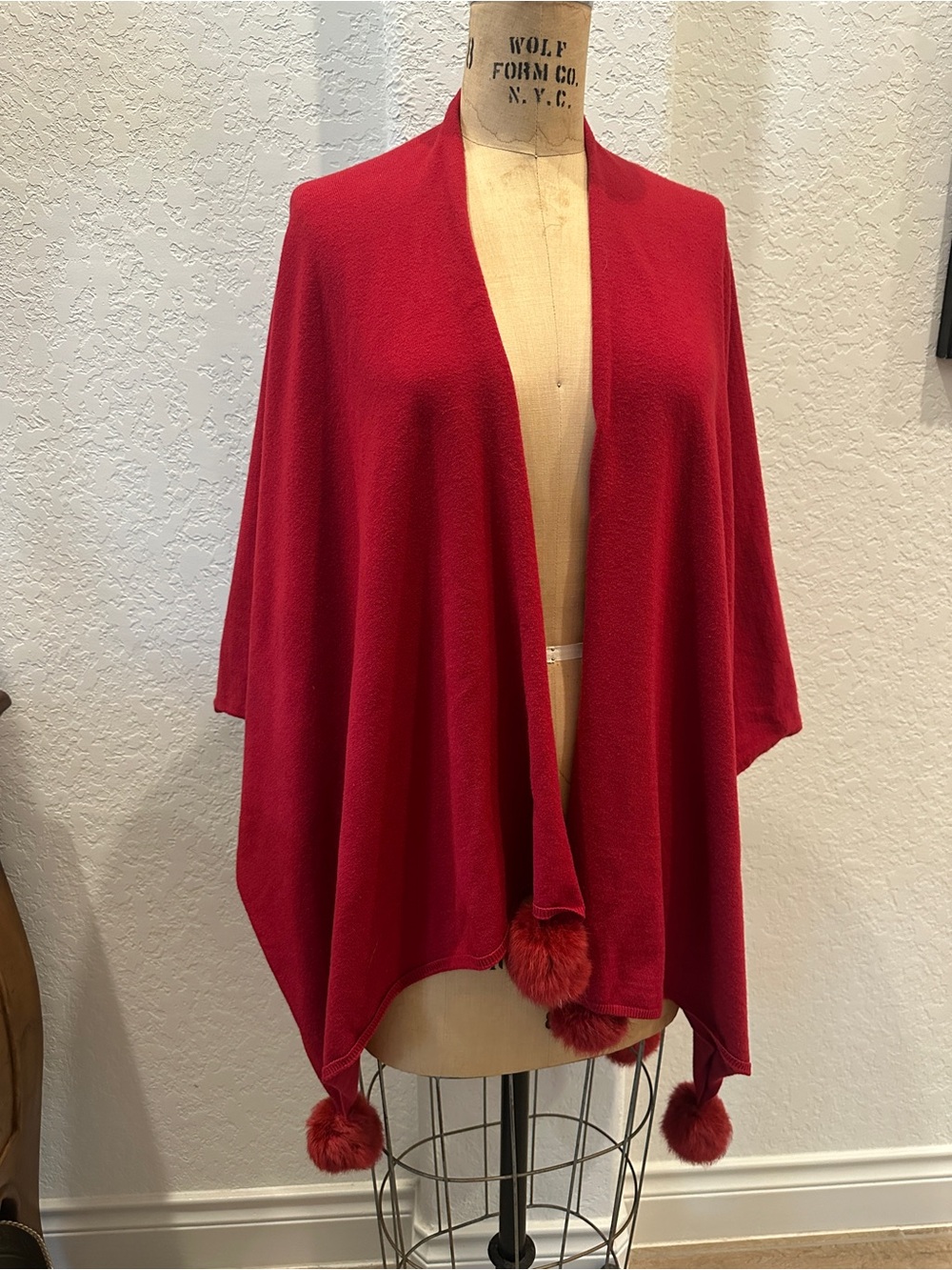CHARLIE B Red Rabbit Pom-Pom Wrap